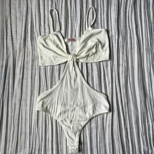 Blue Blush white ribbed cutout bodysuit!